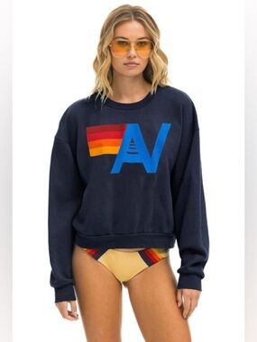 Aviator Nation Relaxed Navy Logo Crewneck - size large